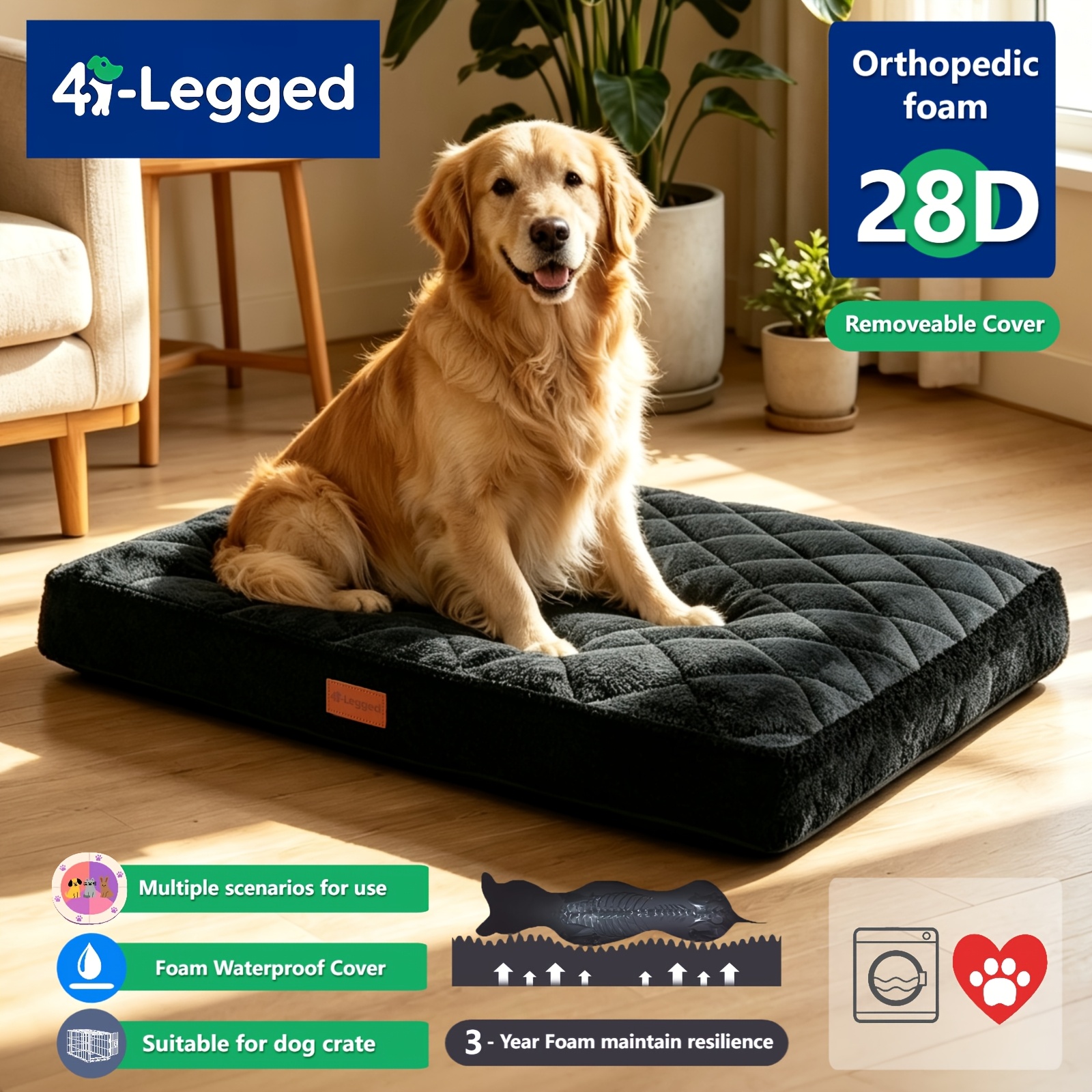 4 legged orthopedic dog beds for large dogs dog beds with removable washable cover featuring a unique quilted pattern detachable and washable feature pet bed adopts high density egg crate foam with inner liner Product details 0