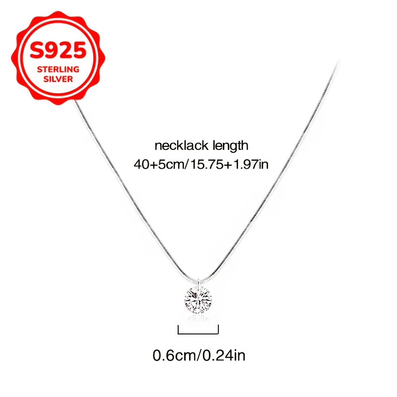 Women's S925 Sterling Silver Snake Chain Necklace with Cubic Zirconia Pendant