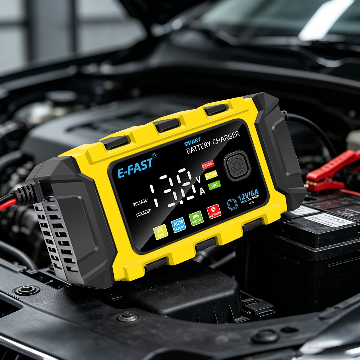 12V 6A Smart Car Battery Charger with LCD Display