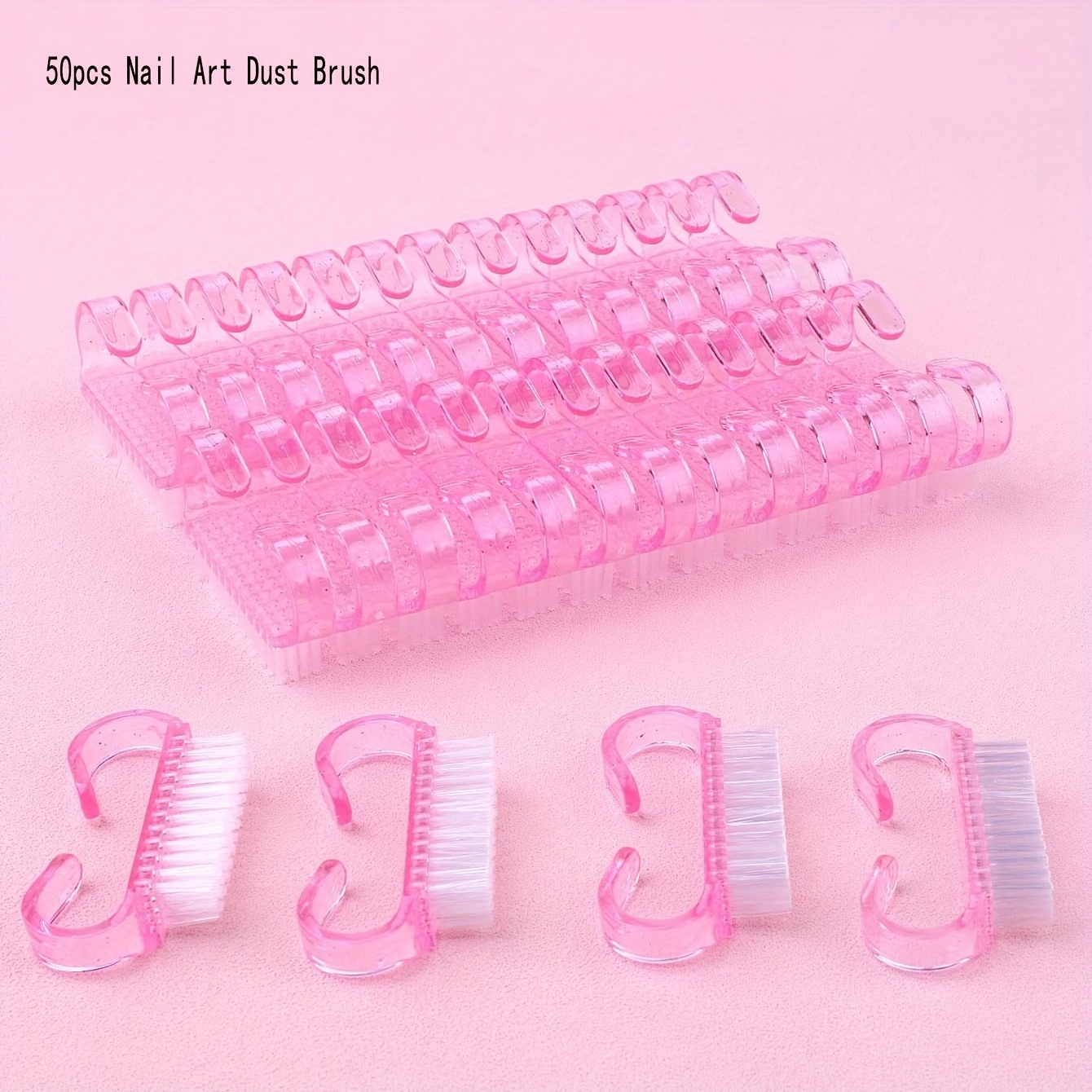 Image of 50pcs Pink Mini Nail Cleaning Brushes, Pink Cuticle Brushes For Dust Removal, Manicure And Pedicure Tools, Odorless, Suitable For Hand And Foot Care, Nail Cleaning