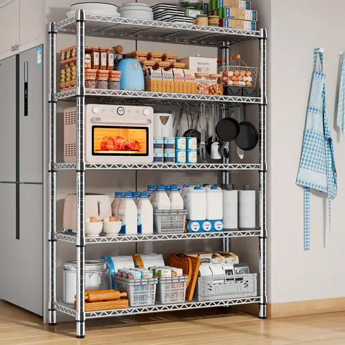 5 tier wire shelving storage shelves metal shelves for storage 1200lbs adjustable garage shelving heavy duty metal shelving units with wire shelf storage rack 71 5wx14d chrome