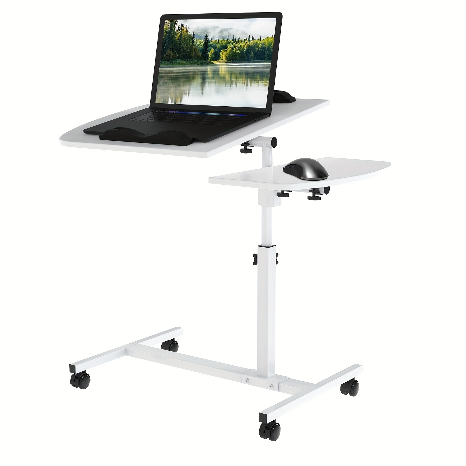 

Height-adjustable Computer Desk With Castors, Small Desk, Mobile Standing Desk, Overbed Nursing Table, Side Table For Living Room, Stand-sit Pc Table, White, 60x40cm