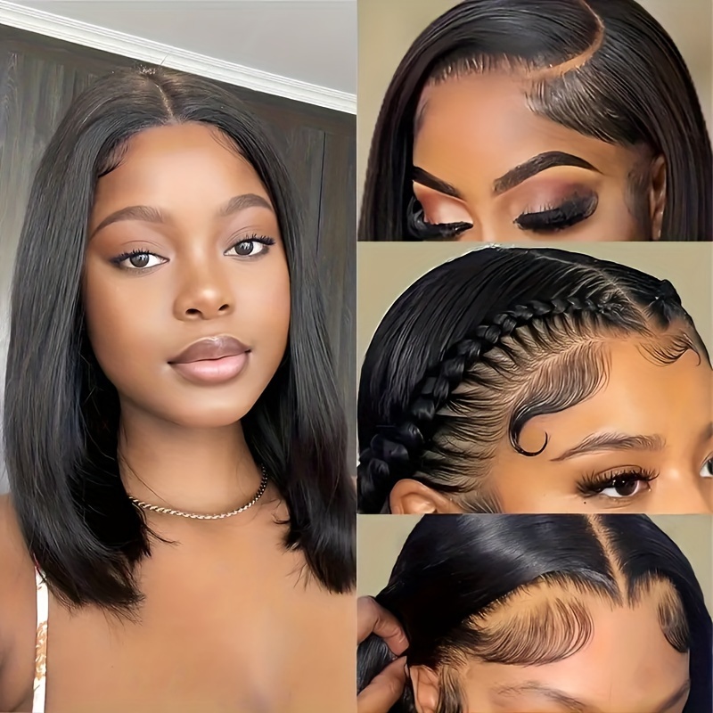 glueless 13x4 hd lace front bob wig human hair short straight with baby hair side part 180 density for hair wig details 0