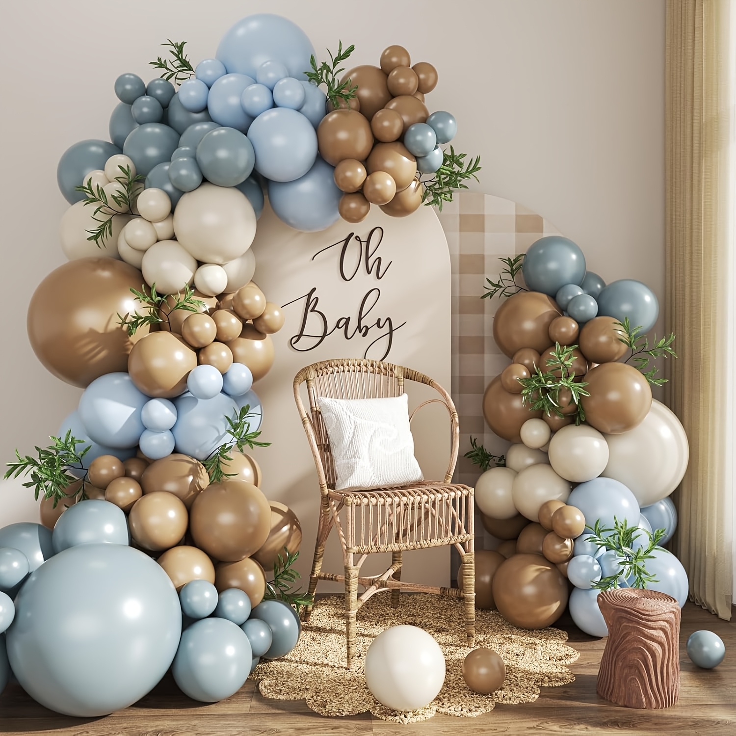 TEMU Blue And Brown Balloon Arch Kit For Bear Themed Shower Decorations 124pcs Brown Dusty Blue Light White Balloons, Gender Reveal Birthday Party