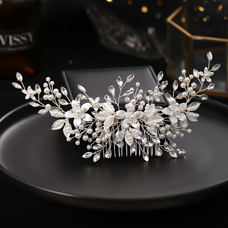 1pc   hair comb with rhinestone faux pearl decor insert comb bridal wedding  