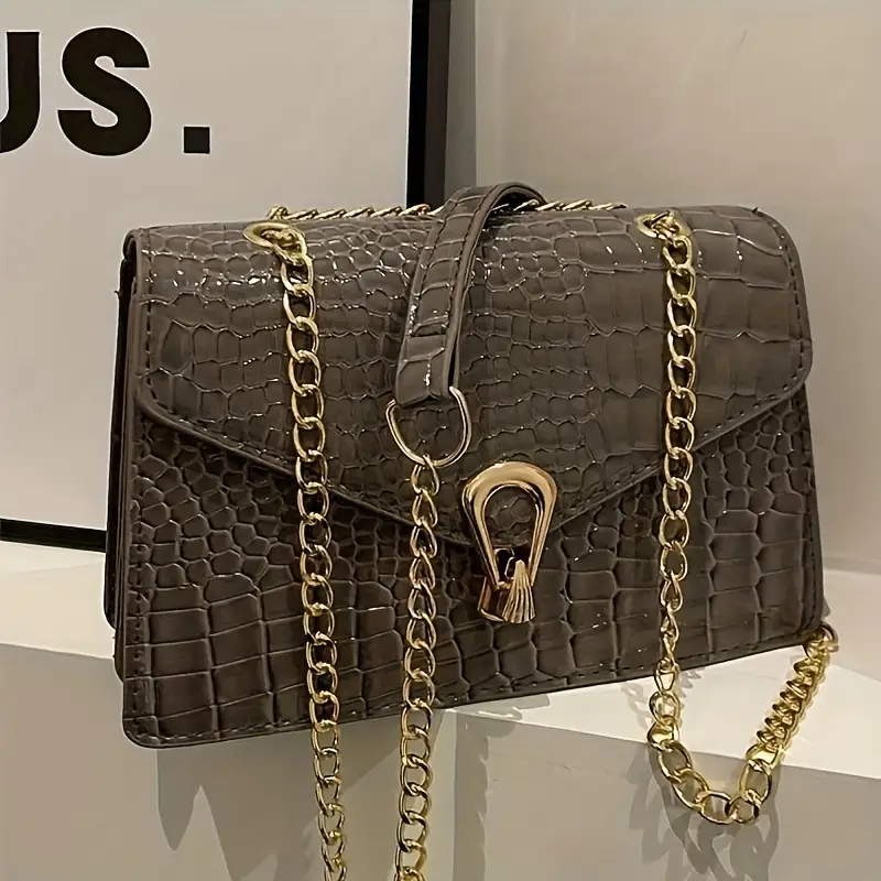 elegant crocodile pattern crossbody bag with clasp in white black rose red green luxurious polyester lined handbag for women evening handbag elegant handbag glossy details 5