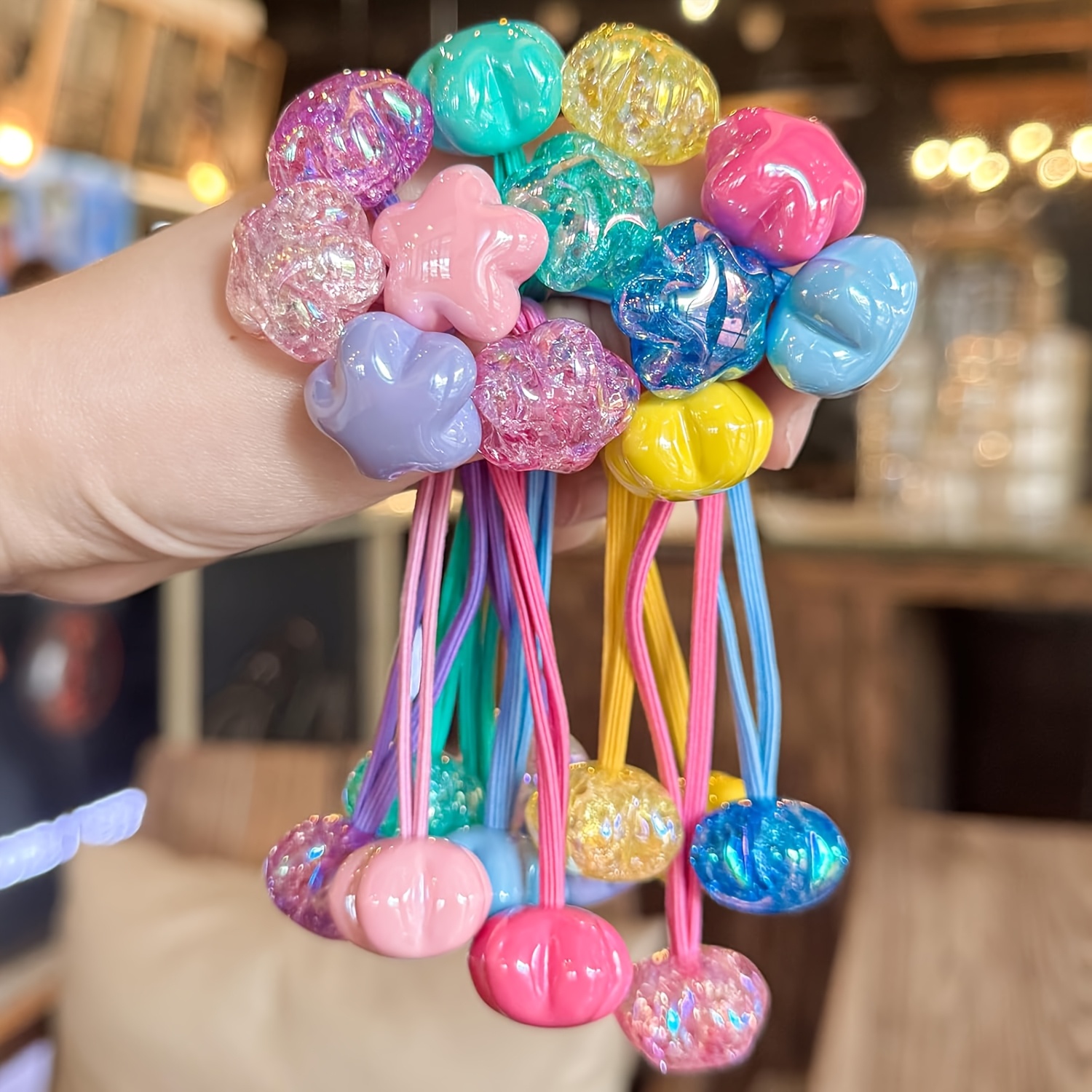 TEMU 12pcs Ball Ties For,colored Bead Rubber Band Bubble Hair Ties With Balls No Damage Ponytail Holders For (light Pink, Purple, Blue, Rose Red,