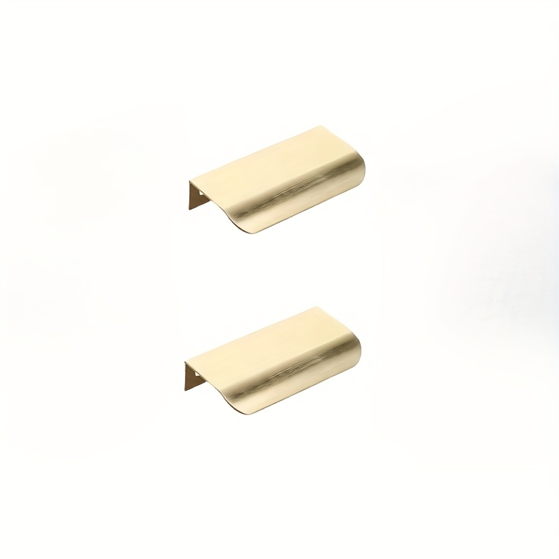TEMU 2pcs Cabinet Handle Wardrobe Cabinet Drawer Invisible Concealed Handle Drawer Wire Drawing Golden Arc 80mm Long