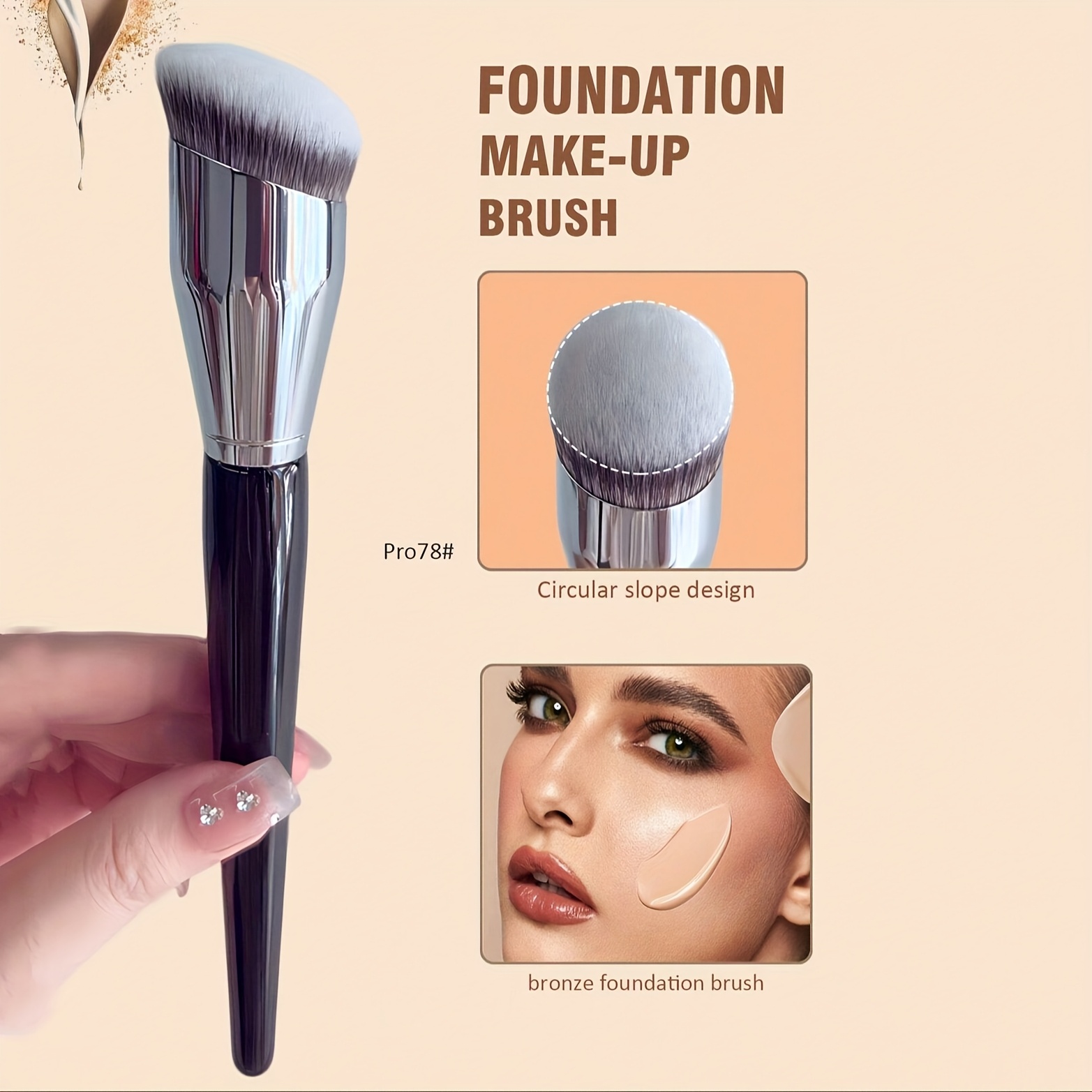 1pc Large Foundation Brush, Professional Synthetic Hair Makeup Brush For Contouring, Dense Bristles