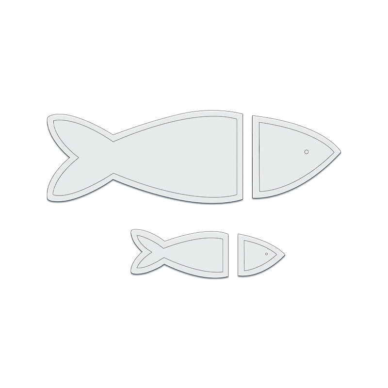 E-shop Ein Set aus vier fischförmigen Patchwork-Vorlagen aus transparentem PET, vielseitig für Nähprojekte. Robuste Kunst-Vorlagen, geeignet für