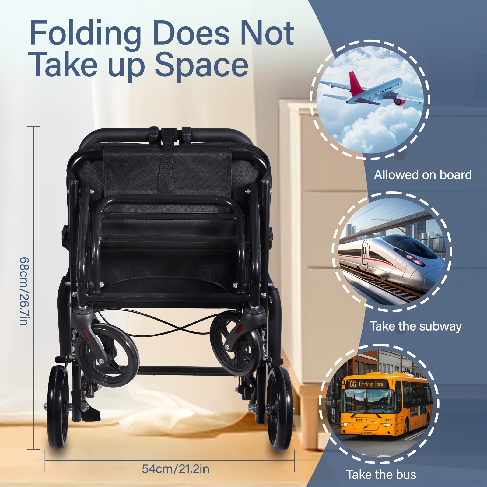 Wheelchairs for Adults Lightweight Foldable Ultra Lightweight Transport Wheelchair, Portable Folding Transfer Chair for Seniors, Adolescents And Children, Narrow Wheelchair for Tight Spaces OR Travel - Image 8