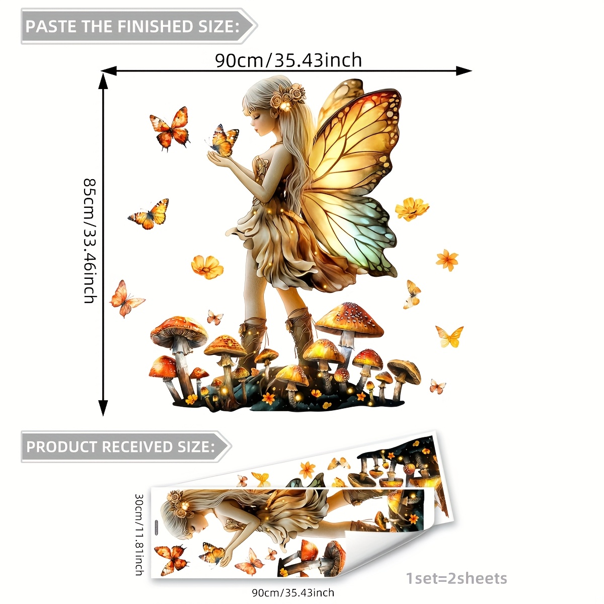 Image of Set Of 2 Fairy Flower Mushroom Home Decorative Wall Sticker Bedroom Living Room Porch Background Wall Sticker
