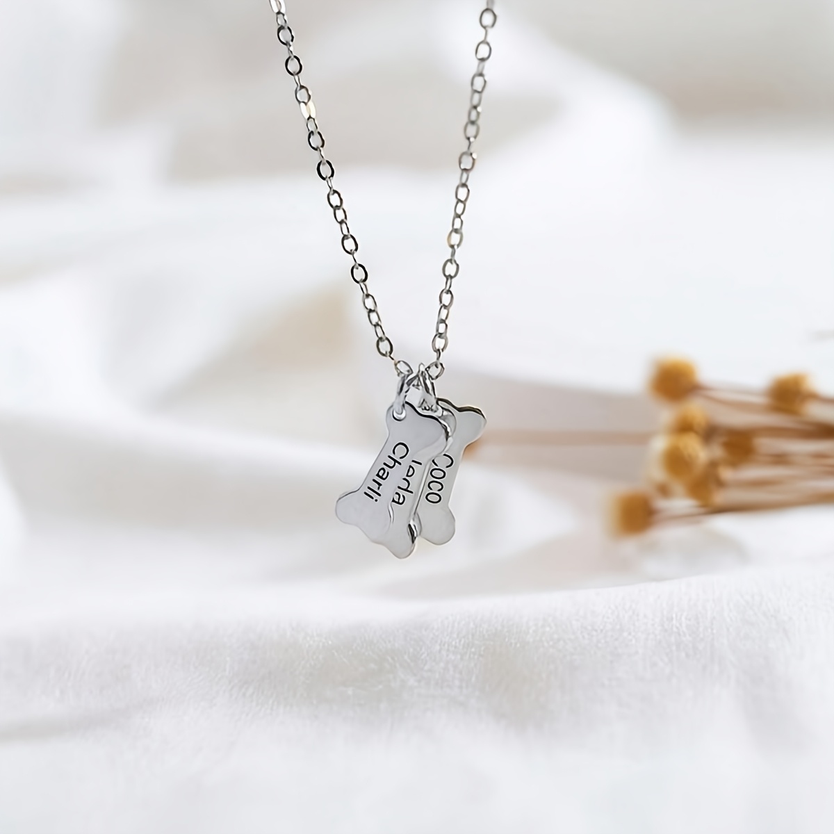TEMU 1pc Personalized Custom Necklace, Stainless Steel Golden Silvery Rose Necklace With 1-3 Name Engraving, Fashionable Charm Women's Necklace,