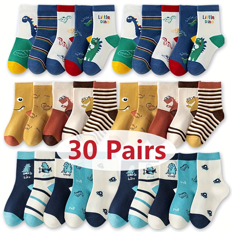 30 Pairs Of Cute Cartoon Dinosaur Socks For Boys
