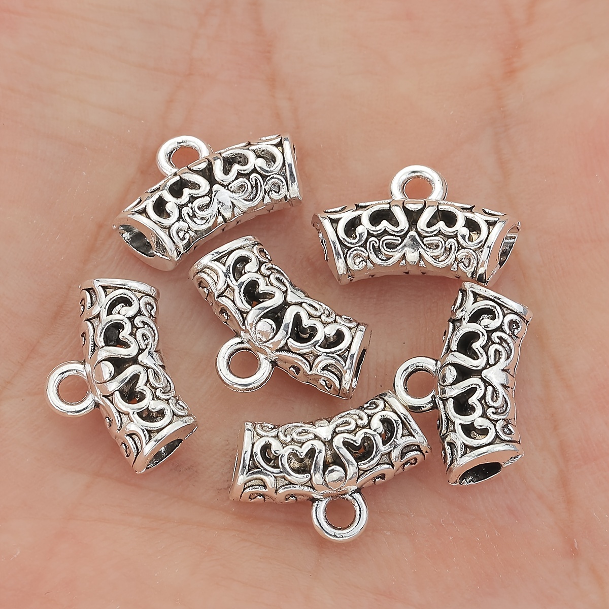 TEMU 20pcs Alloy Hollow Heart & Floral Spacer Beads - Curved Metal Connectors For Making, Bracelets, Necklaces, Earrings - Durable Craft Supplies For