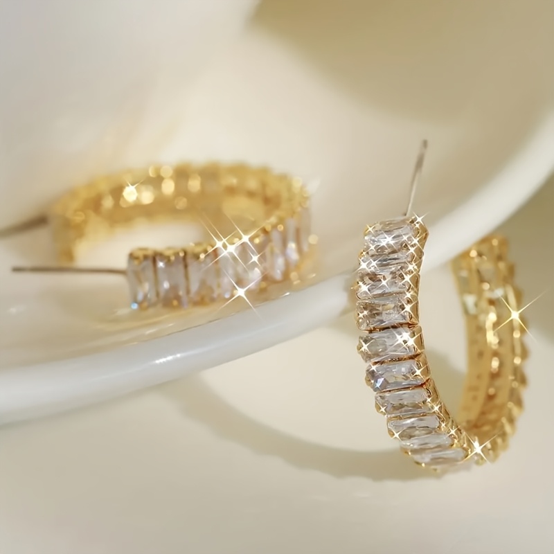 

Fully Sparkling, Zirconia Embellished Hoop Earrings, Minimalist Jewelry, Everyday Casual