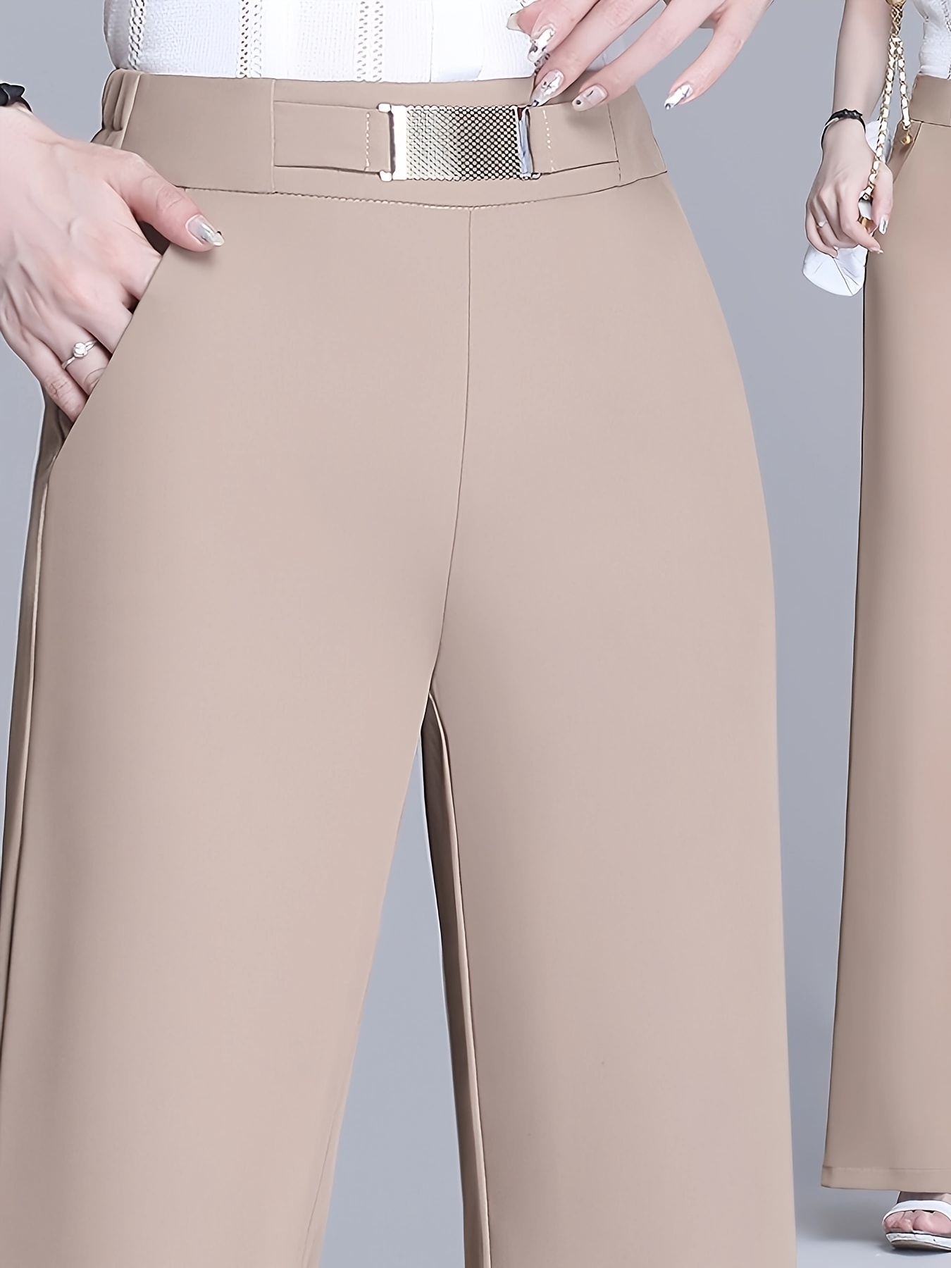 Pantalon Femme Taille Haute CMTOP - Jambes Larges Élégant Bureau Été