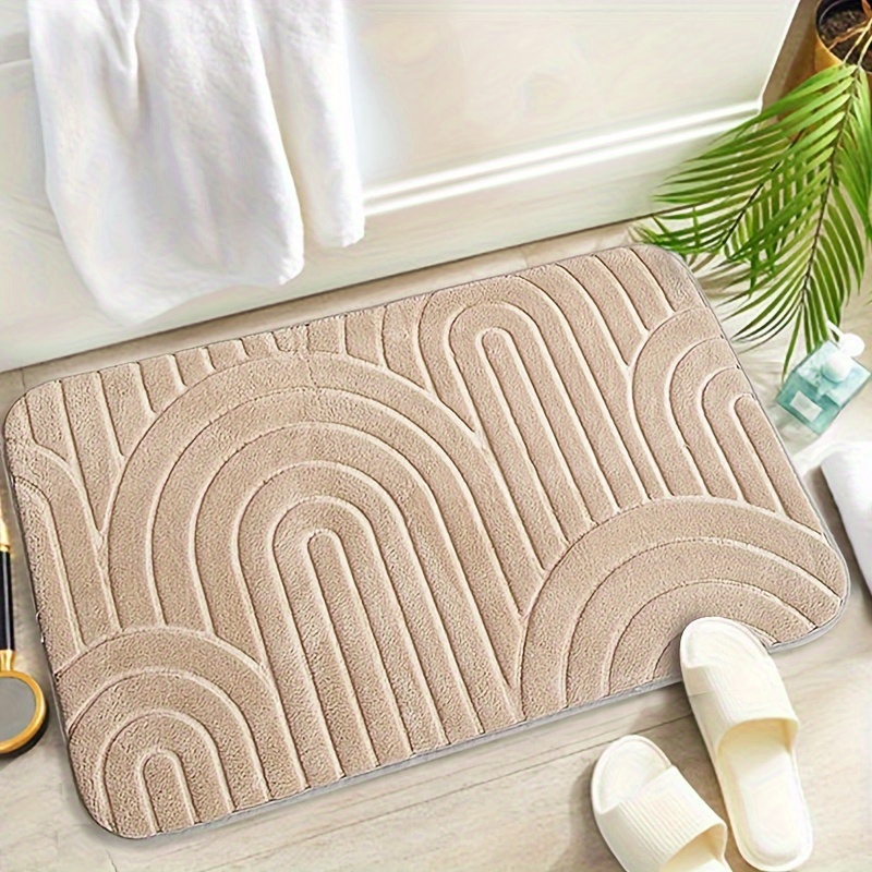 TEMU 1pc Non-slip Bathroom Mat, Machine Washable, Polyester Anti-slip Design, Long Rectangle Shape, Home Bathroom