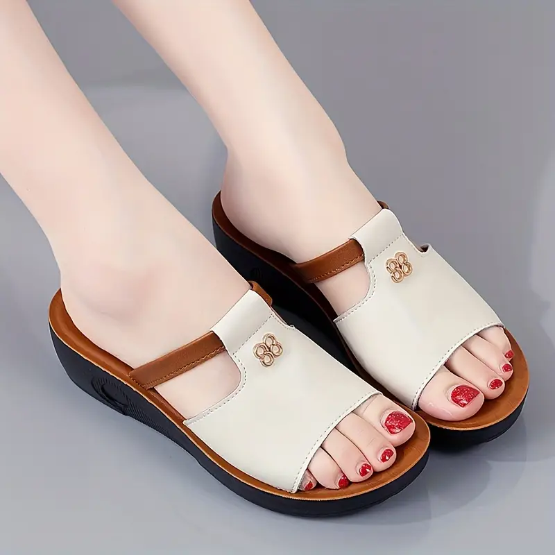 womens wedge heeled sandals casual open toe summer shoes comfortable slip on sandals details 0