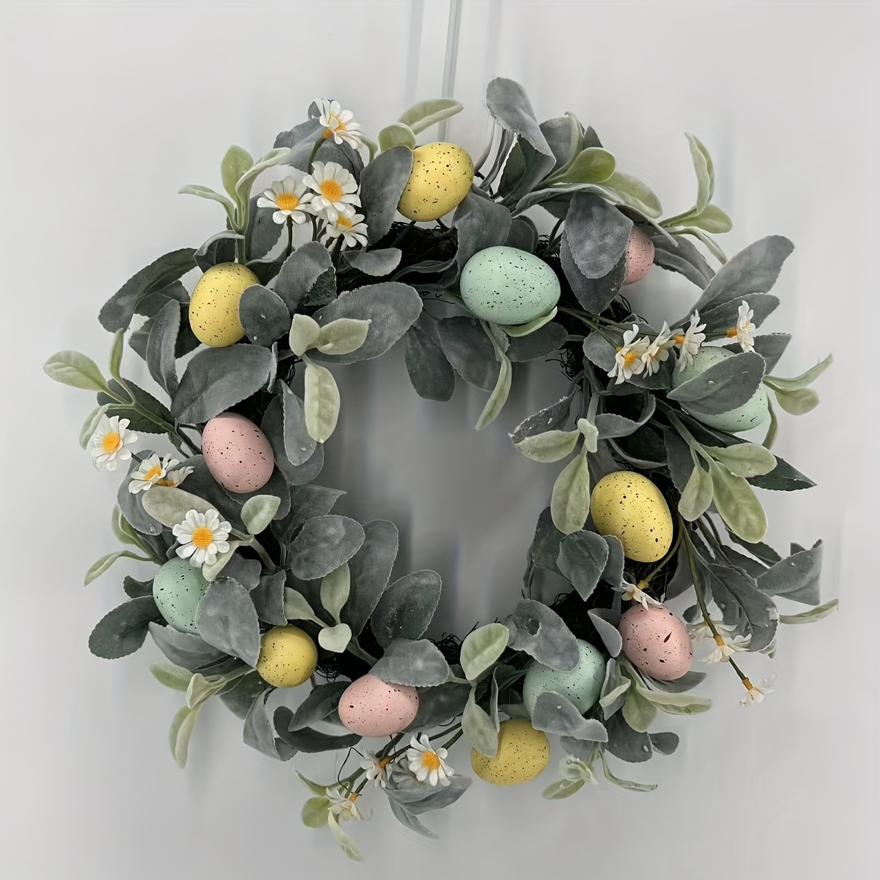 Elegant 18-Inch Easter Wreath with Pastel Eggs &amp; Daisies - Traditional Farmhouse Spring Decor for Front Door, Home Parties - No Power Needed, Easy Wall Hanging, Wreaths for Front Door