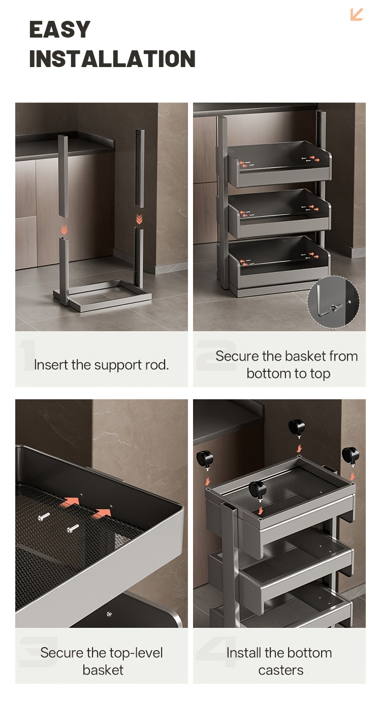 1pc wheeled utility storage cart rolling storage cart heavy duty vertical shelving unit mobile metal storage rack kitchen organizer and storage home and household decor Product details 9