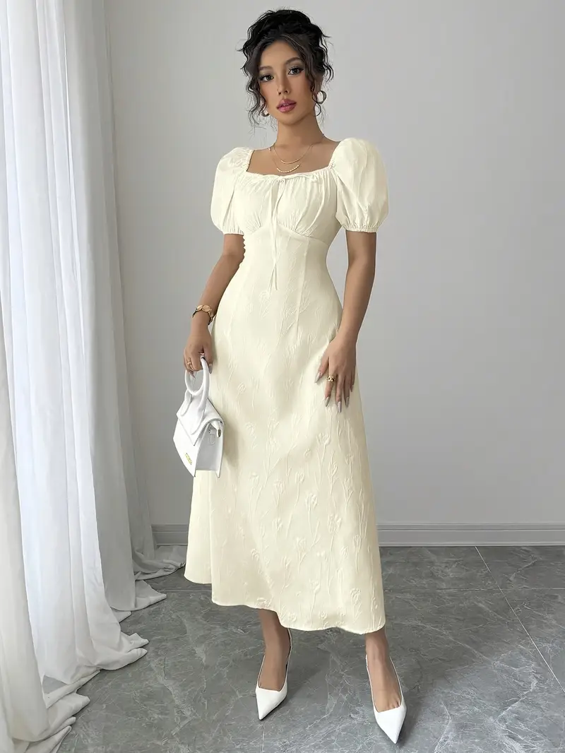 Women's Cold Shoulder Summer Dress - Hollow Sleeve, Mesh Patchwork, Loose Swing Fit, Square Neck, Polyester, Casual Style