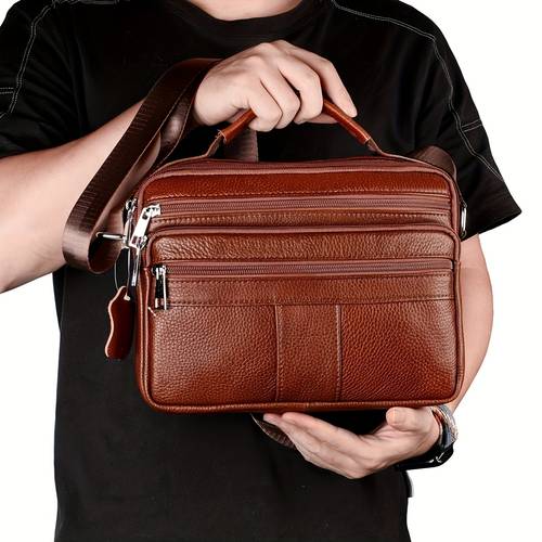 mens genuine leather business laptop bag professional messenger purse with adjustable shoulder strap zipper closure fits 9 tablet books anti fade technology convertible handheld crossbody bag for work travel everyday use ideal for professionals executives executive accessory sturdy construction office workers