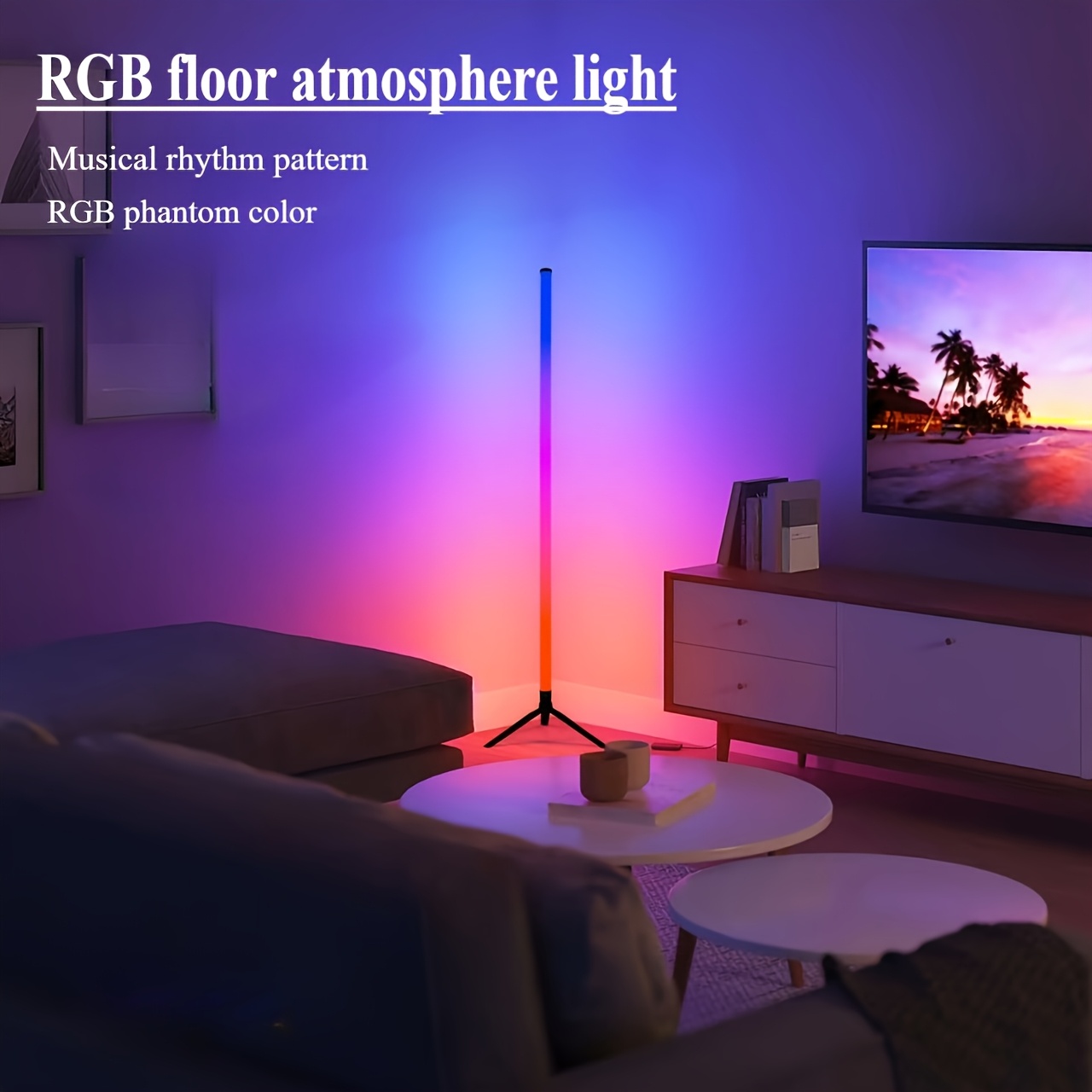 1 шт., rgb многоцветная регулируемая led напольная лампа с usb-питанием, инфракрасным датчиком и функцией синхронизации с музыкой,   для танцевальных залов, игровых комнат, семейных встреч, праздничного декора гостиной, рождественских украшений – отличный подарок друзьям на рождество Детали 2