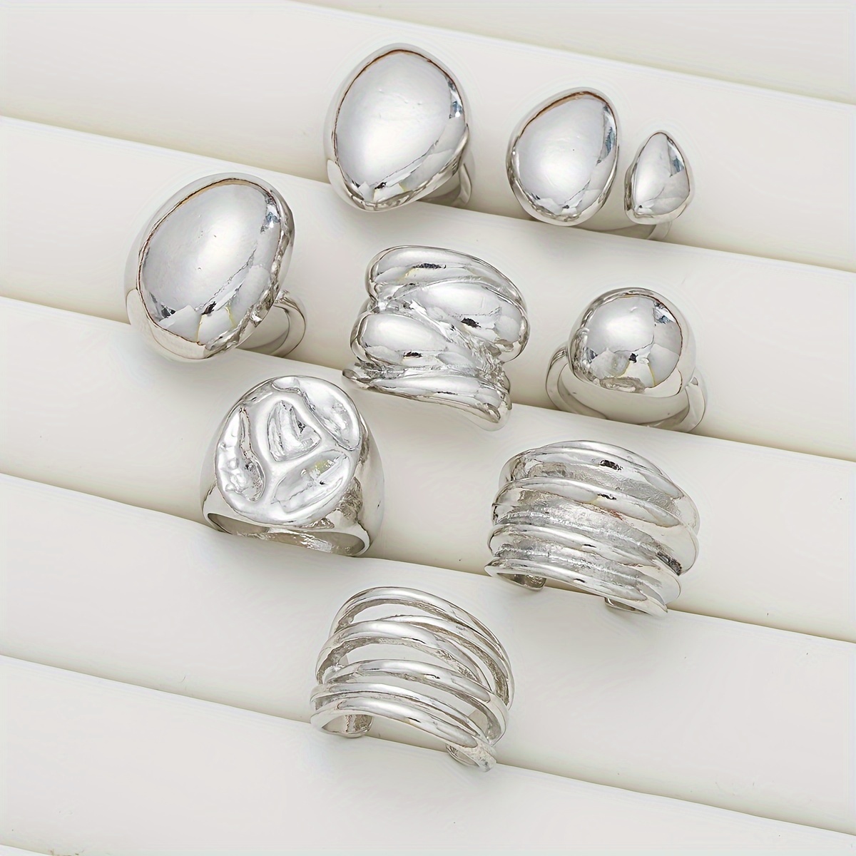8 Piece Set & Bold Wide Band Geometric Ring Set For Women