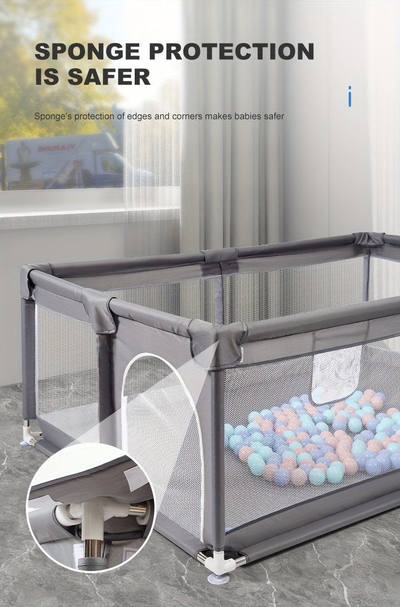 playpen with gate indoor   center with non slip base sturdy safety playpen with soft breathable mesh details 2