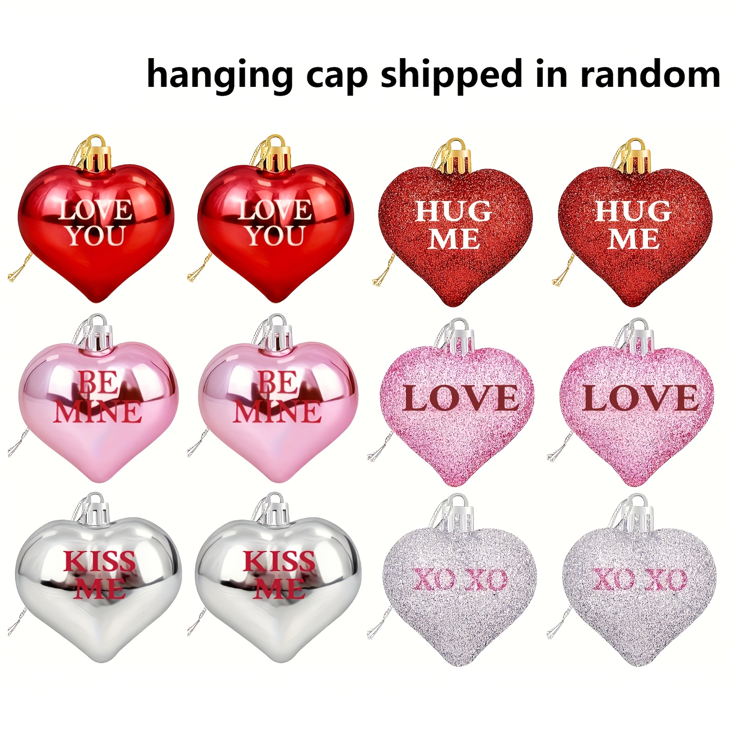 TEMU 12 pz, Ornamenti a Forma di Cuore per San Valentino/Matrimonio, Palline a Cuore Rosse, Rosa, Argentate per Albero - Decorazioni a Forma di Cuore