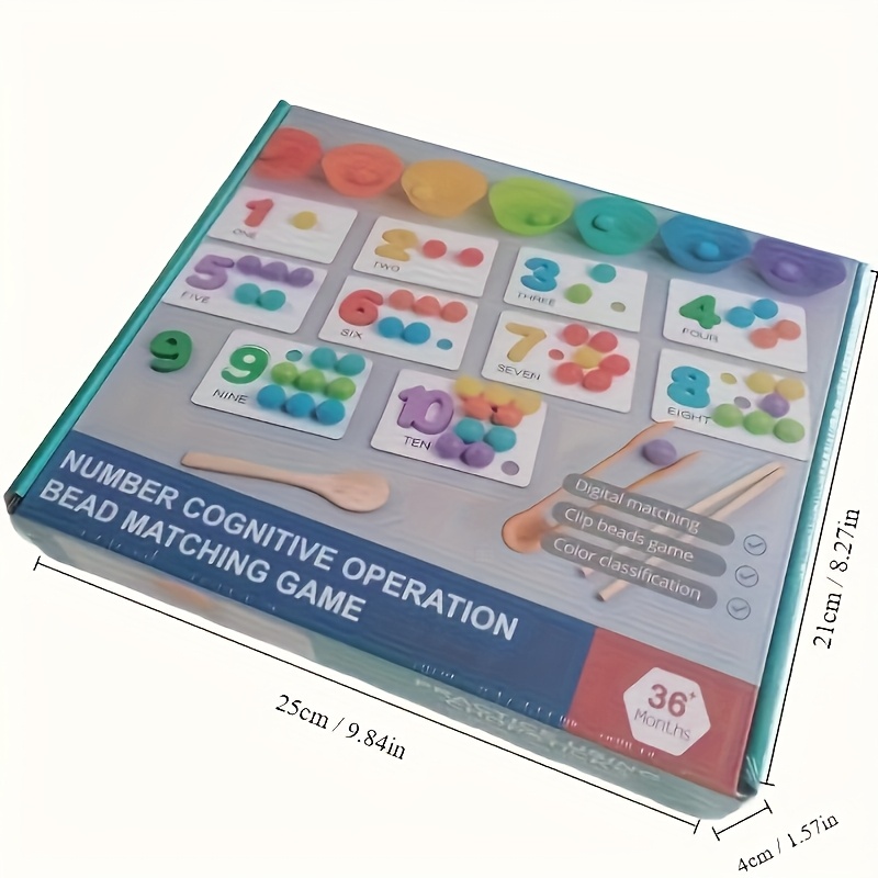 Wooden Arithmetic Bead Game with Tweezers and Cards