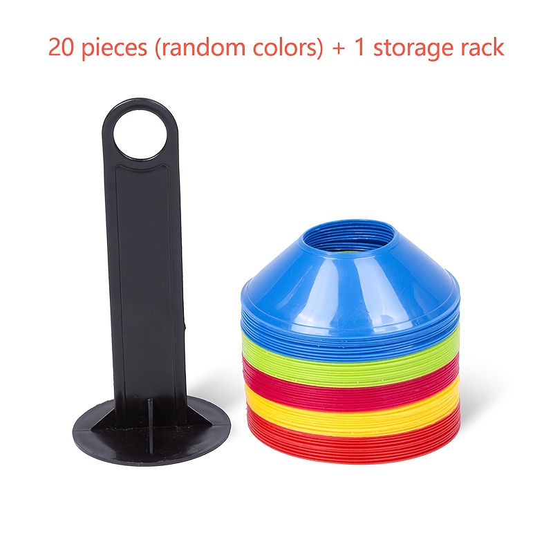 TEMU 20 dischi segnaposto a colori casuali + 1 scaffale portaoggetti, ostacoli per allenamento calcio, dischi a ostacolo per basket, per allestire a