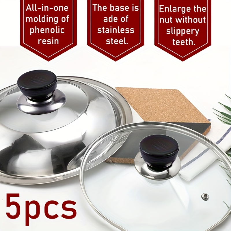 E-shop 5er-Pack Edelstahl Deckelknöpfe, Anti-Verbrühungs-Topfgriff für Glas- und Metalltopfe, Robuste Küchen-Ergänzungen Upgrade