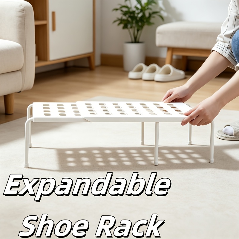 TEMU Pdzzzd 1 Pack Adjustable Shoe Rack, Extendable Length Plastic Shoe Organizer, Lightweight , Stackable For Space Saving, Ideal For Bedroom,