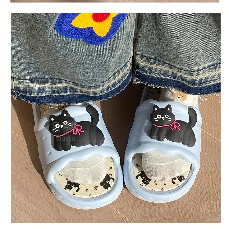 girls summer cute cartoon cat slip on sandals lightweight breathable eva indoor outdoor slippers with anti slip sole for home casual wear indoor outdoor footwear cartoon   eva slippers