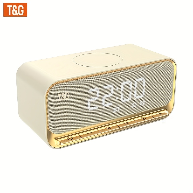 E-shop TG461 Kabelloser Lautsprecher, Uhr- Weckereinstellungen, 3600mAh, LED-Display Digitaluhr, geeignet für Schlafzimmer. USB-Ladung, Typ-C-,