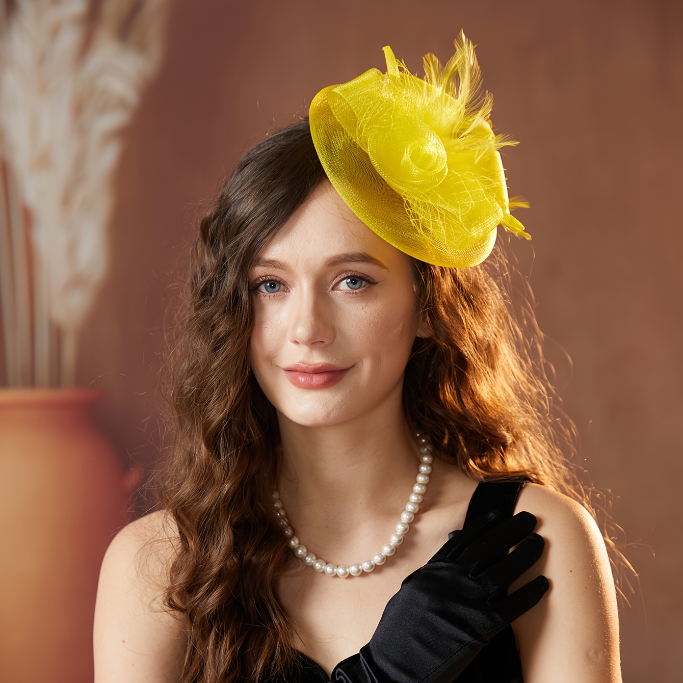 vintage style womens hat 50s 60s floral mesh ribbon feather  display picture 2