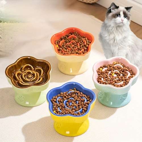 Elevated Slow Feeder Cat Bowl Elongated Plate Slow Feeder Cat