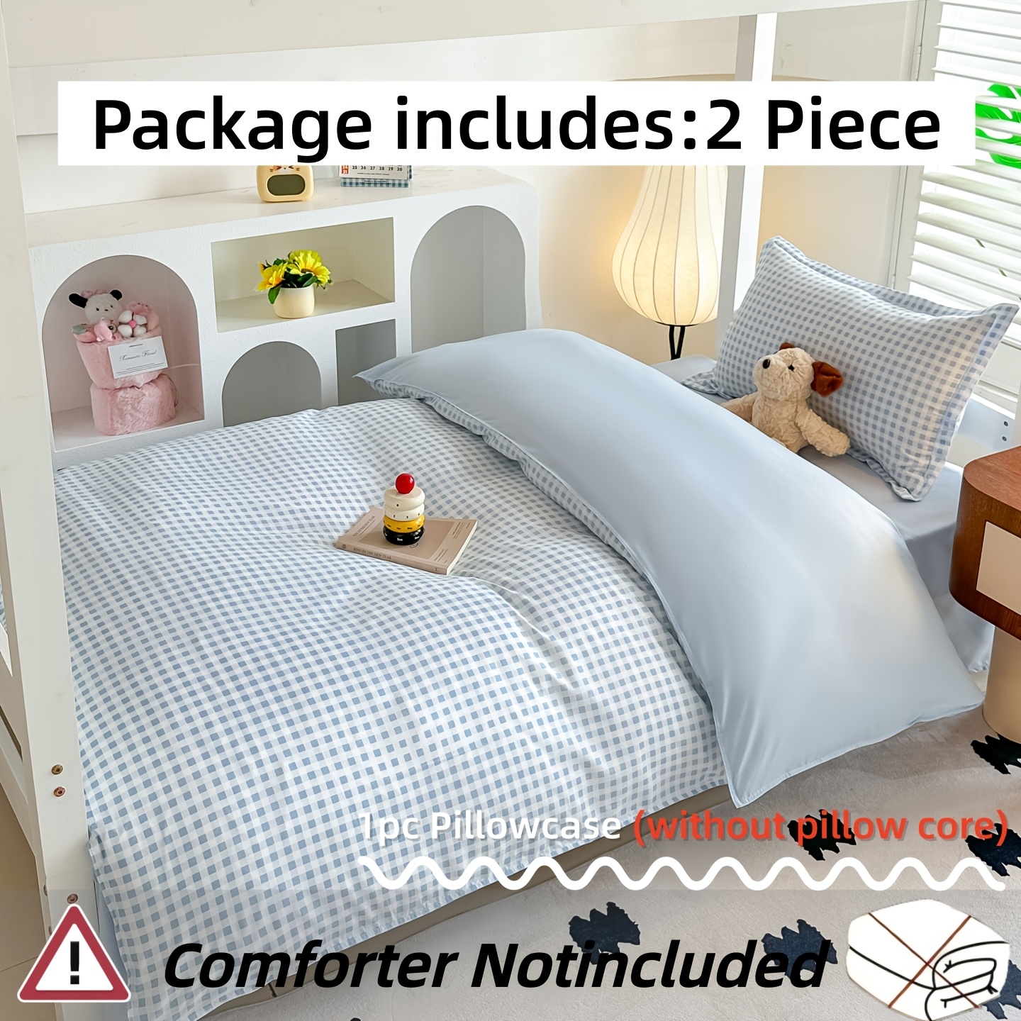 TEMU Parure de lit 2 pièces avec housse de couette à imprimé écossais bleu , 1 housse de couette + 1 taie d'oreiller