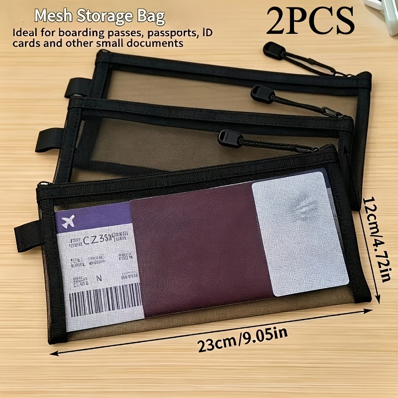 Image of 2pcs Black Document Organizer Set, Portable For International Travel, Id Card And Boarding Pass Holder, Passport Storage Pouch