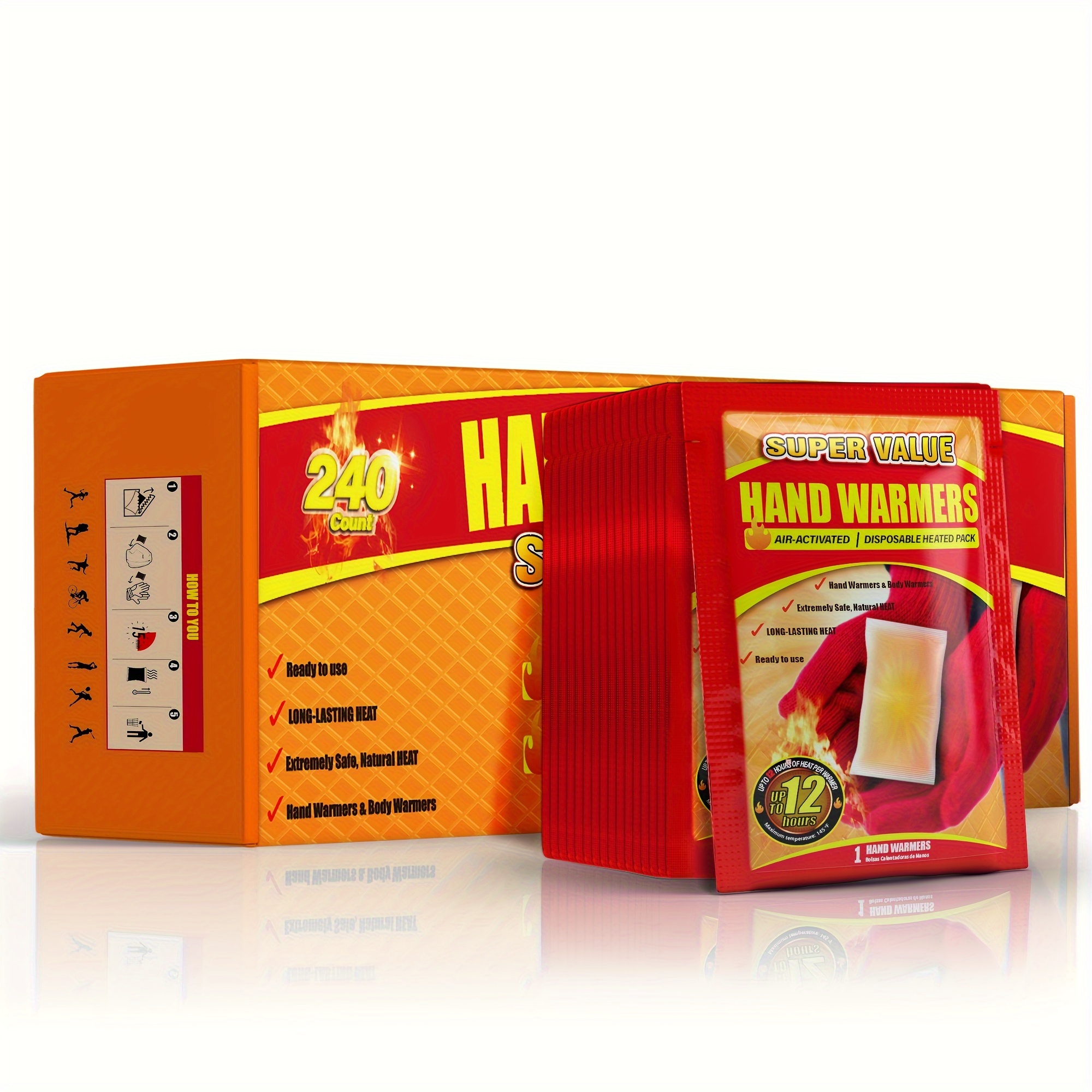 

Hand Warmers Disposable 240 Pack Warmers, Long Activated Pocket Warmers, Up To 12 Hours Of Heat