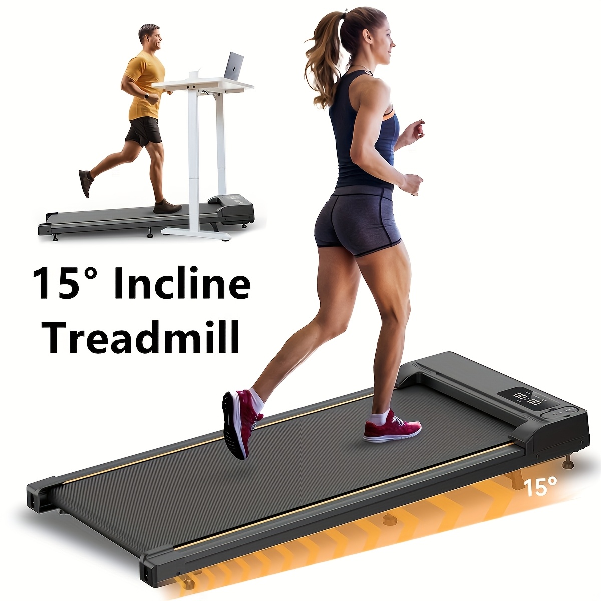 TEMU Portable 15% Incline Desktop Walking Pad Treadmill, 2.5 Lightweight Home Office Fitness Treadmill, -one Walking Mat, Suitable For Walking And