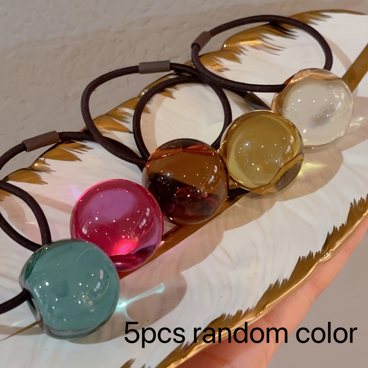 5-pack Cute Round Ball Hair Ties For, Simple High-elasticity Hair Elastics For Ponytails And Buns, Colors Random