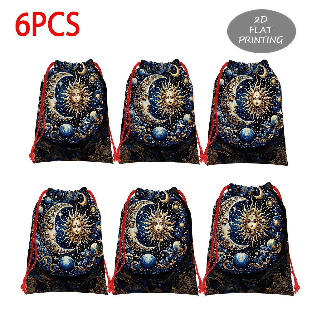 TEMU 6pcs Sun Moon Starry Sky Large Capacity Party Christmas Drawstring Gift Bags, Candy Gift Bags, Bulk Packaging Suitable For Parties, Corporate