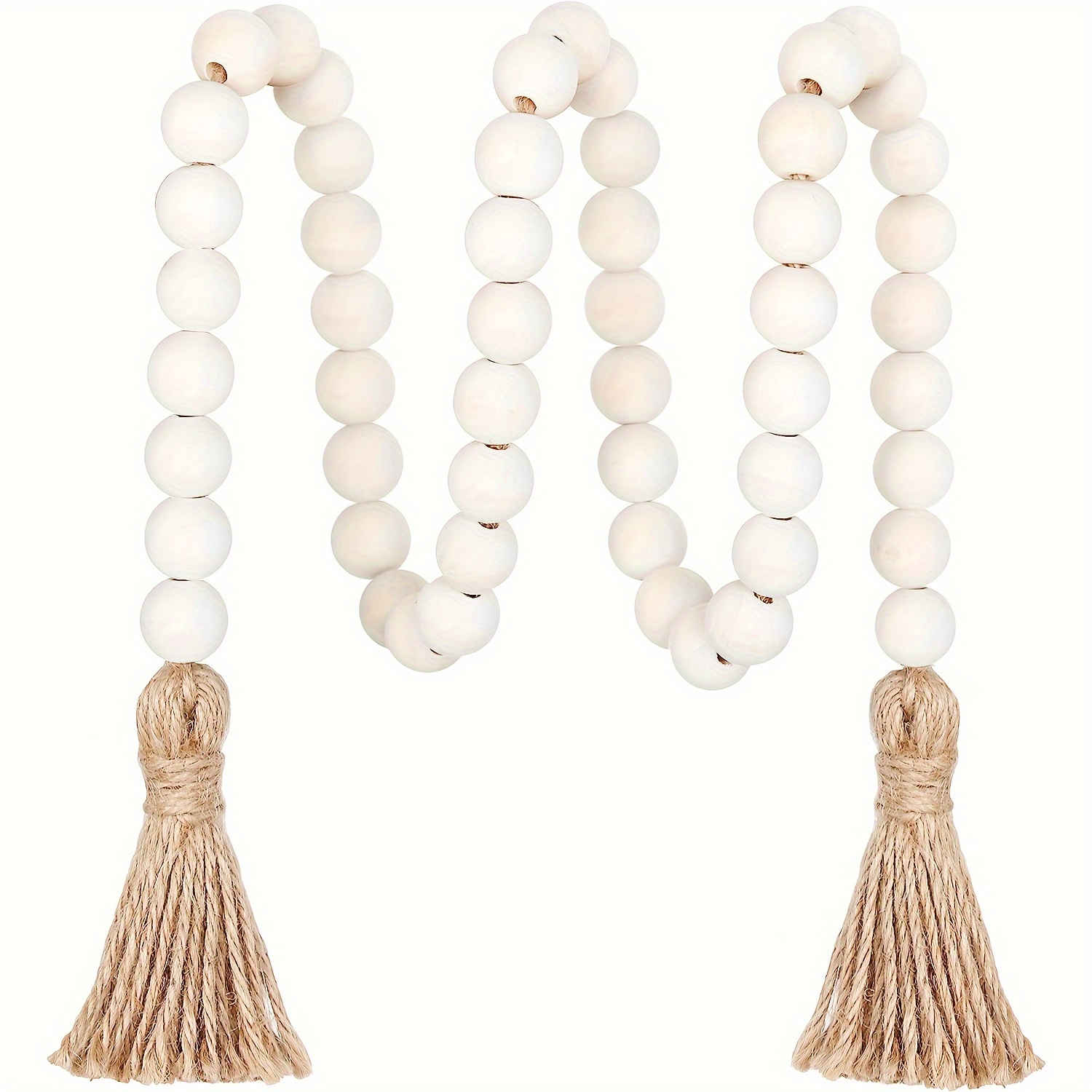 

Chic Farmhouse Wood Bead Garland With Tassels - Versatile Beads Wall Hanging, Home & Wedding Decor, 34in