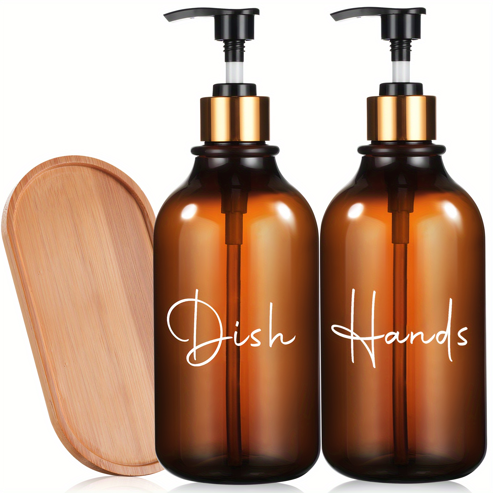 TEMU Set Of 2 Elegant 500ml Lotion Dispensers - Smooth Pump Suitable For Sanitizers And Liquids - Chic Accessory For Home And Bathroom (amber Clear)