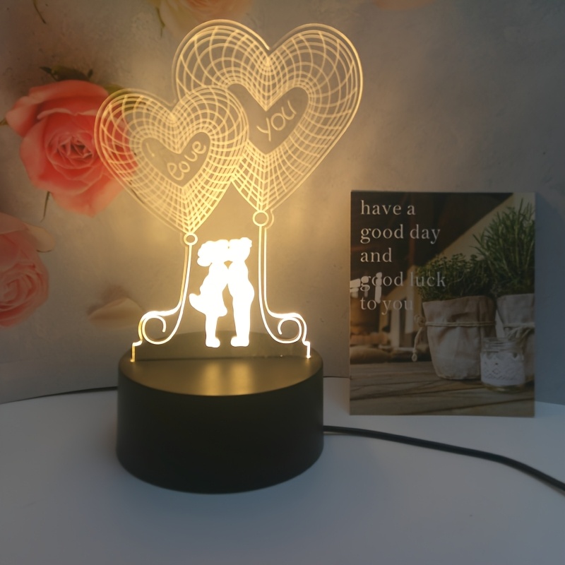 

1pc 3d Heart Led Night Lamp, Usb-powered Desk Lamp, Design, With No Battery Required For Household Use