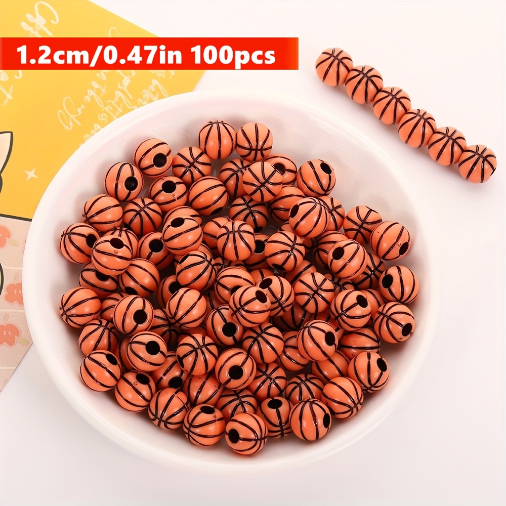 TEMU 100 piezas QYWCTZ (SERIE EUROPA) 12 mm, cuentas de baloncesto con forma de cápsula redonda para separadores, cuentas, manualidades de resina,