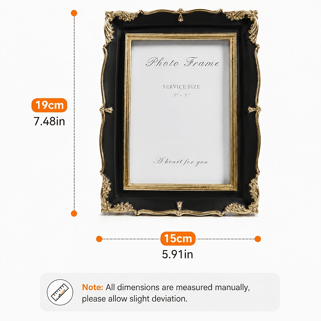 1pc Vintage-Style, Ornate Photo Frames in vintage Golden And Black for Home Décor, Showcasing Wedding Photos, Family Portraits, And Art Prints
